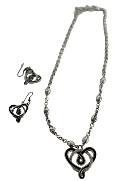 Brighton Jewelry - Brighton Sausalito Heart Pendant Necklace Earrings Set Jewelry Gift Silver Tone